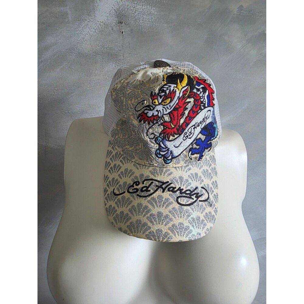 Don Ed Hardy Vtg Tattoo Wear Dragon Glittery Snapback Adjustable Baseball Cap